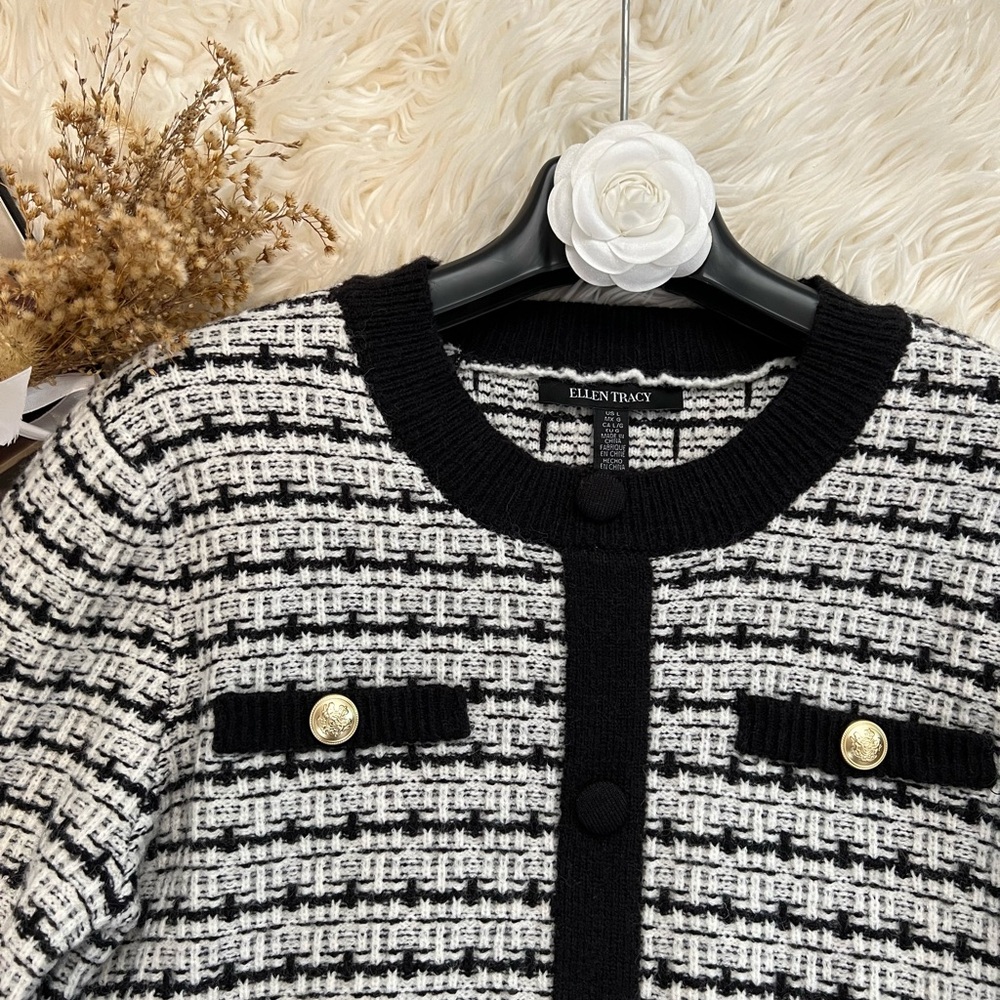 🛍️NWT🛍️ Ellen Tracy Black & White Cardigan - Picture 4 of 6